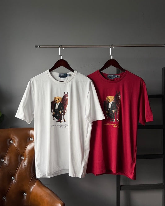 Men white lunar new year polo bear t-shirt